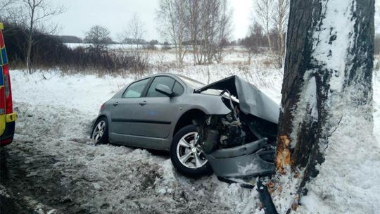 Domasławice: Auto uderzyło w drzewo Domasławice: Auto uderzyło w drzewo