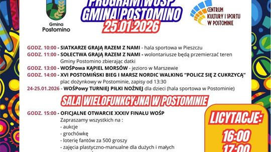 Postomino: 34. Finał WOŚP 25 stycznia — licytacje, Bieg „Policz się z cukrzycą”, morsowanie i Światełko do nieba