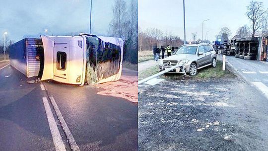 Sławno: chwila nieuwagi i TIR leży