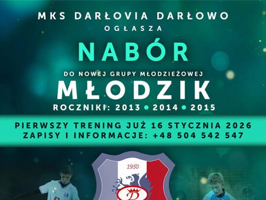 Darłovia Darłowo ogłosiła nabór do NOWEJ grupy młodzieżowej MŁODZIK