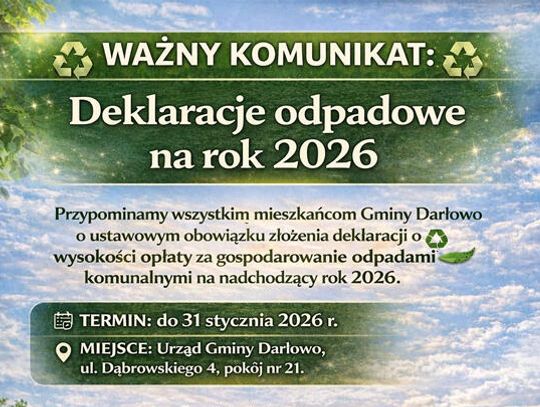Gmina Darłowo: Złóż deklarację odpadową na2026