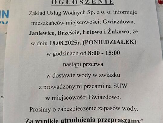 Już jutro przerwa w dostawie wody!