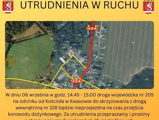 Kwasowo: utrudnienia w ruchu