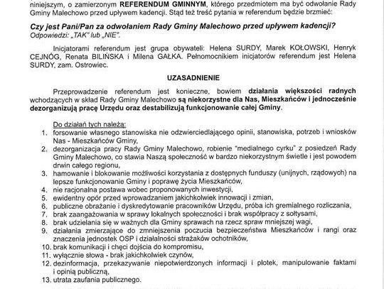 Malechowo: Referendum! Mieszkańcy chcą odwołania Rady Gminy