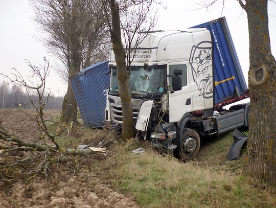 Malechowo: TIR, poślizg i przydrożne drzewo...