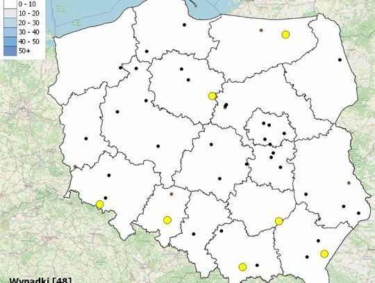 Mapa wypadków drogowych ze skutkiem śmiertelnym - Wakacje 2023