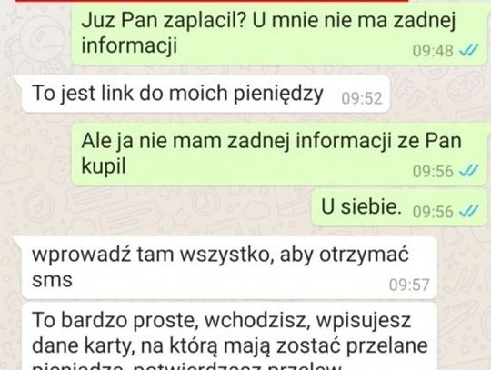 Mieszkaniec powiatu stracił 6 tys. zł. Uwaga na fałszywe wiadomości i linki służące do wyłudzenia pieniędzy oraz danych osobowych.