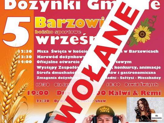 Niestety, Dożynki w Barzowicach zostały odwołane