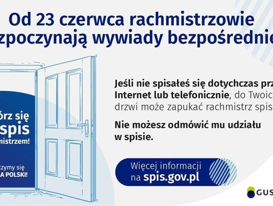 Od 23 czerwca br. rachmistrzowie spisowi rozpoczną wywiady bezpośrednie