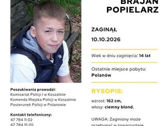 POLANÓW: ZAGINĄŁ 14-LETNI BRAJAN POPIELARZ! PROSIMY O POMOC I UDOSTĘPNIANIE!