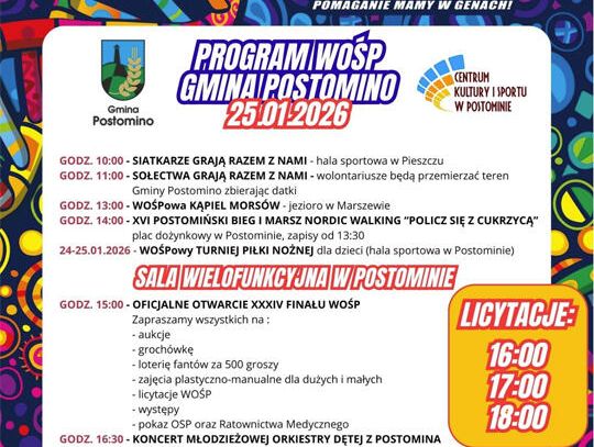 Postomino: 34. Finał WOŚP 25 stycznia — licytacje, Bieg „Policz się z cukrzycą”, morsowanie i Światełko do nieba