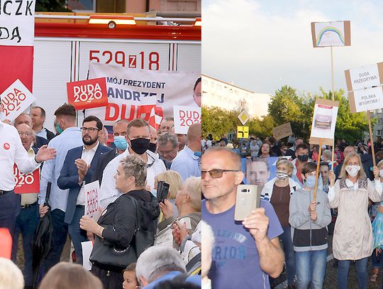 Sławno: Premier Mateusz Morawiecki agitował za kandydaturą Andrzeja Dudy. Obok trwała kontrmanifestacja zwolenników Rafała Trzaskowskiego