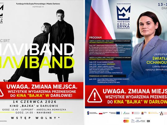 Swiatłana Cichanouska laureatką Międzynarodowej Nagrody Króla Eryka Pomorskiego 2026 UWAGA: ZMIANA MIEJSCA!  WSZYSTKIE WYDARZENIA PRZENIESIONE DO KINA "BAJKA"