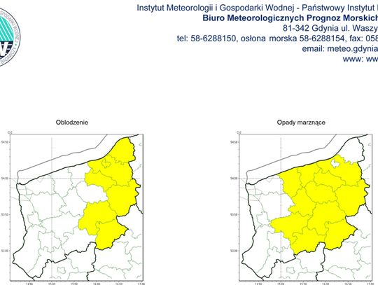 Uwaga: Oblodzenia i opady marznące!