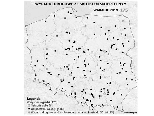 Wakacyjna mapa wypadków drogowych ze skutkiem śmiertelnym