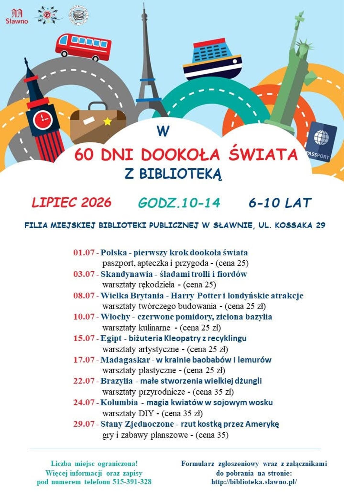 Biblioteka w Sławnie zaprasza na wakacyjną podróż „W 60 dni dookoła świata” dla dzieci