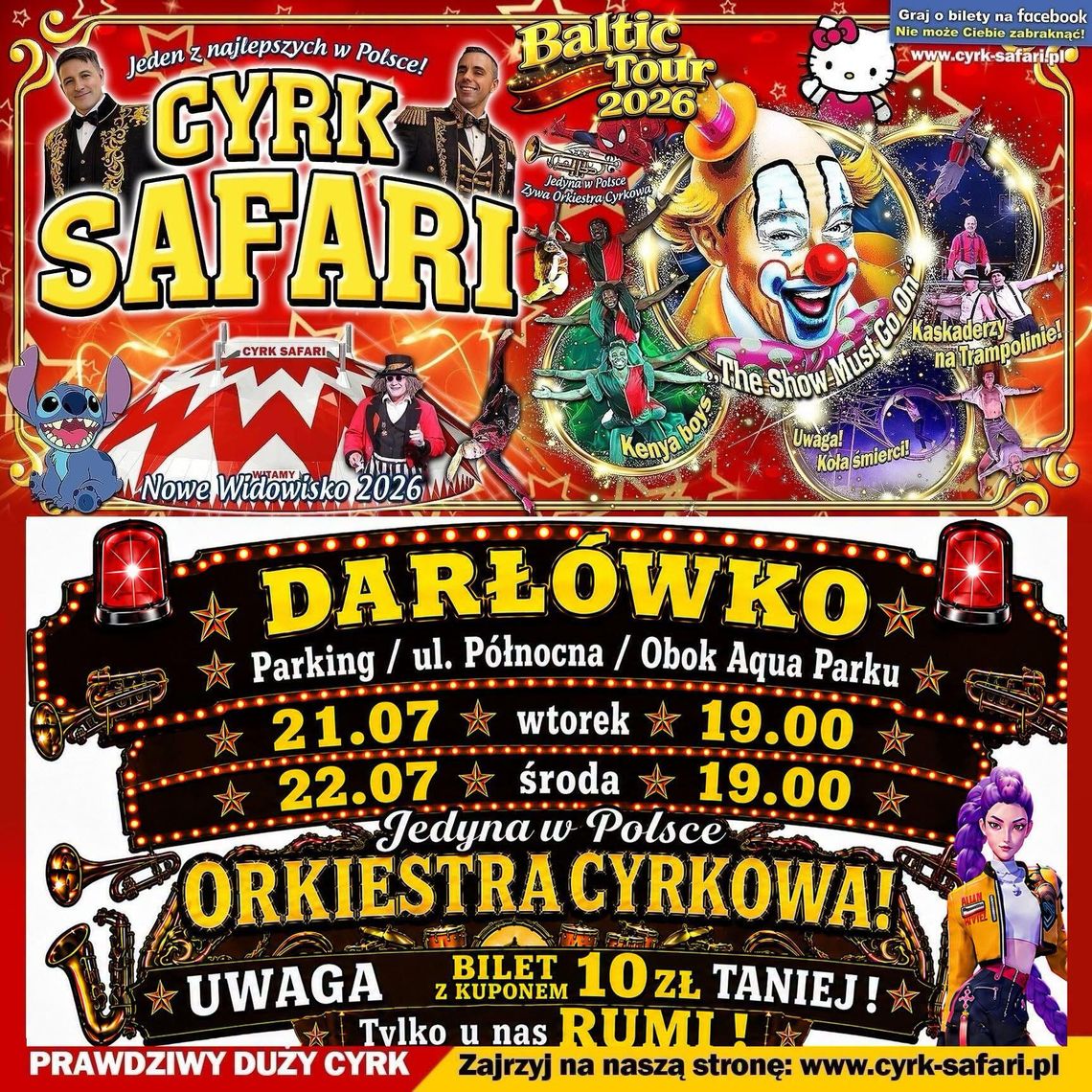 Cyrk Safari w Darłówku: międzynarodowe widowisko 2026 Cyrk Safari w Darłówku: międzynarodowe widowisko 2026