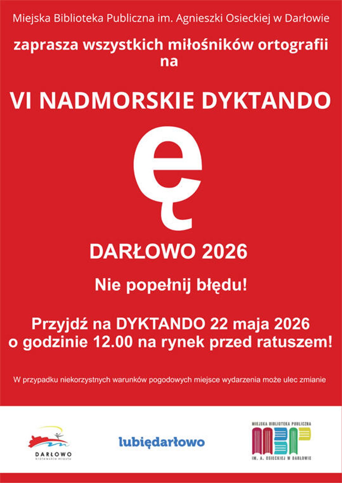 Darłowo: Sprawdź swoje ortograficzne umiejętności 22 maja na rynku przed ratuszem