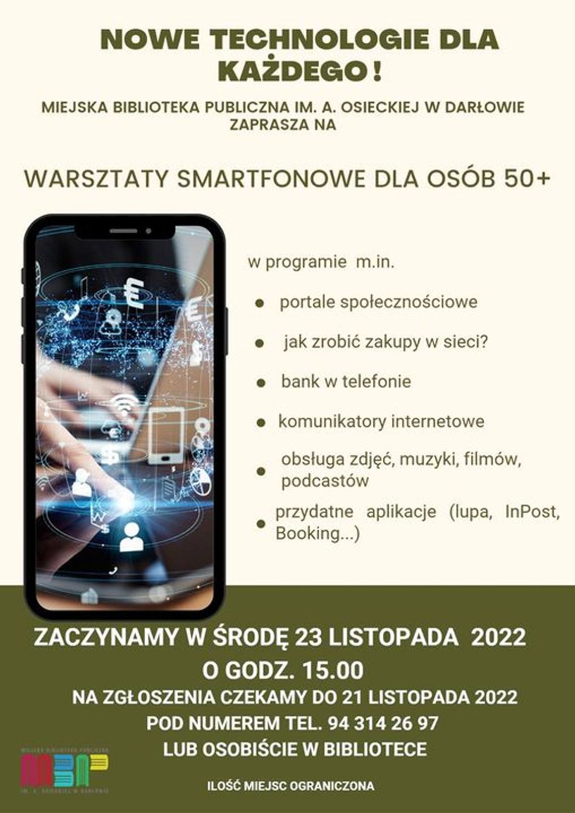 Darłowo: Warsztaty z obsługi smartfonów z systemem Android dla osób w wieku 50+