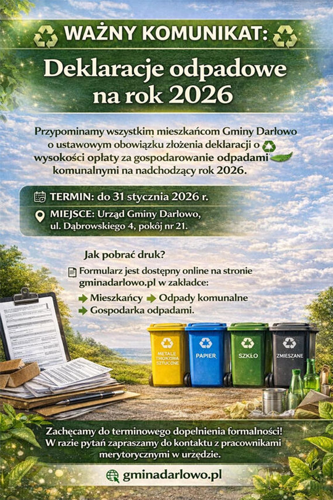 Gmina Darłowo: Złóż deklarację odpadową na2026