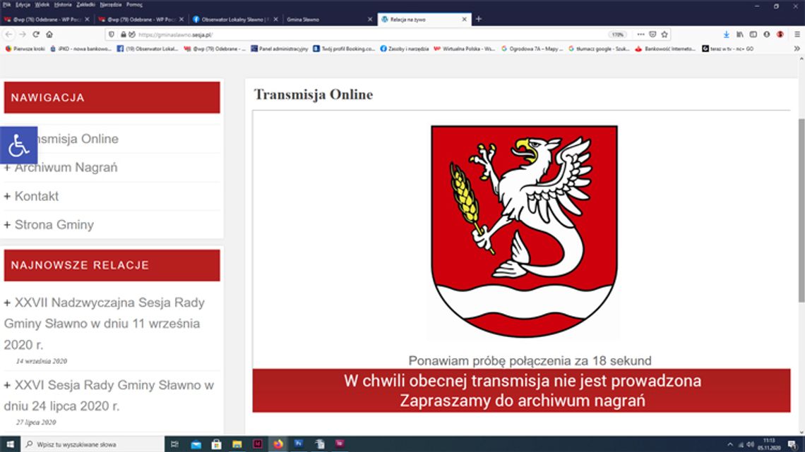 Gmina Sławno  Przerwana transmisja