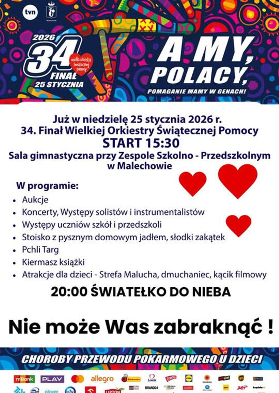 Malechowo: 34. Finał WOŚP - koncerty, stoiska, strefa zabaw i Światełko do nieba