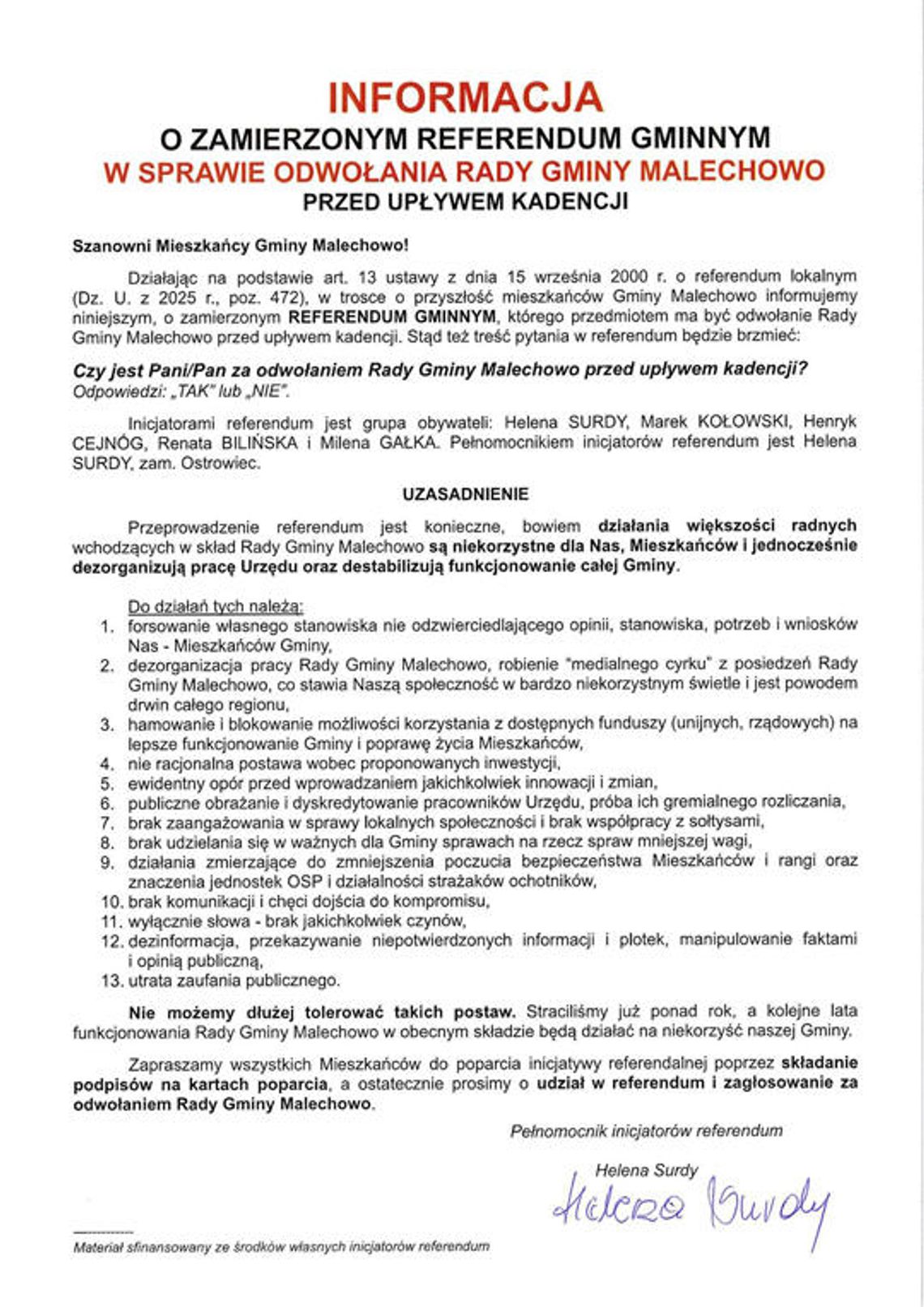 Malechowo: Referendum! Mieszkańcy chcą odwołania Rady Gminy