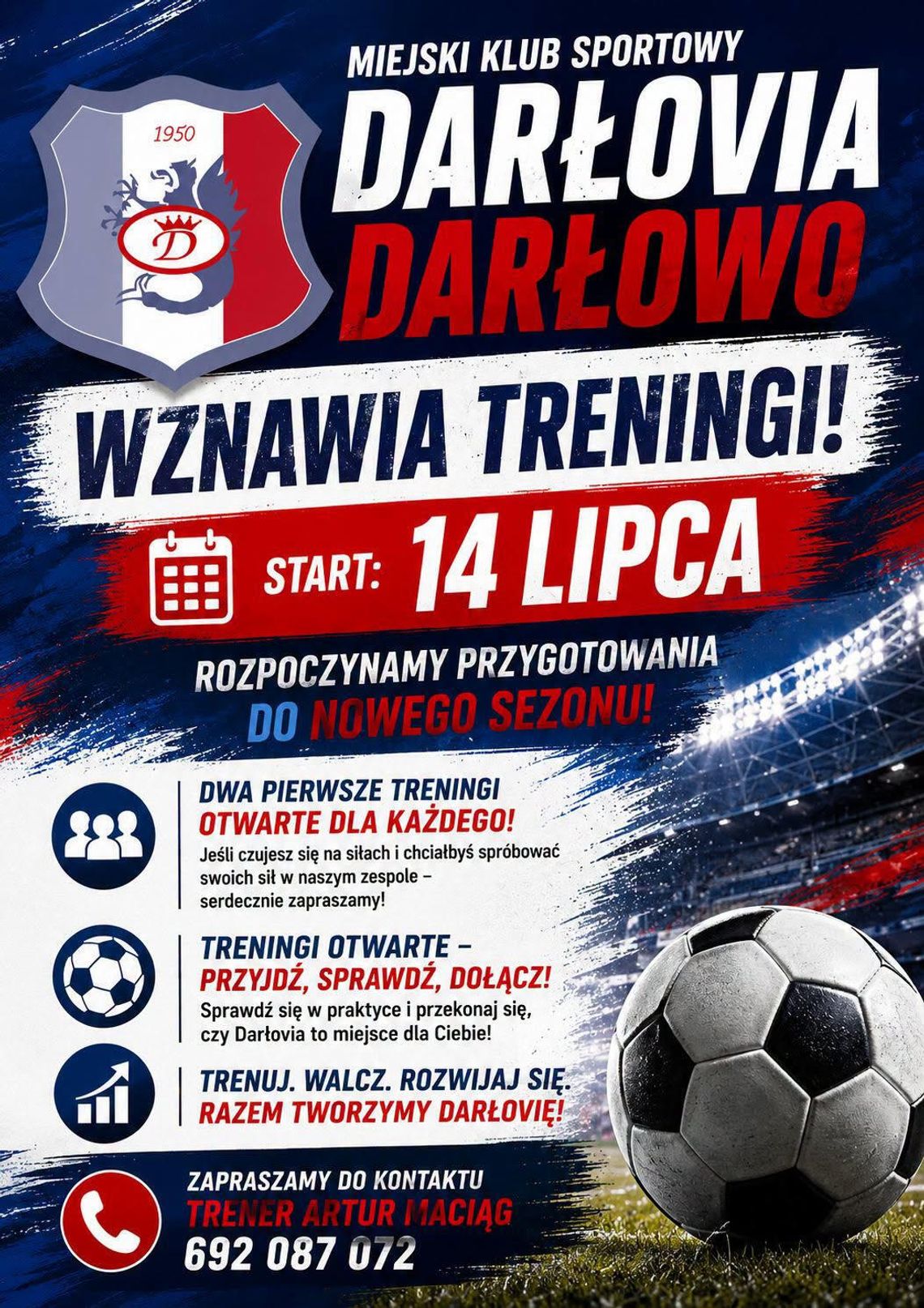 MKS Darłovia Darłowo rozpoczyna przygotowania do nowego sezonu. Otwarte treningi od 14 lipca na Stadionie Miejskim MKS Darłovia Darłowo rozpoczyna przygotowania do nowego sezonu. Otwarte treningi od 14 lipca na Stadionie Miejskim