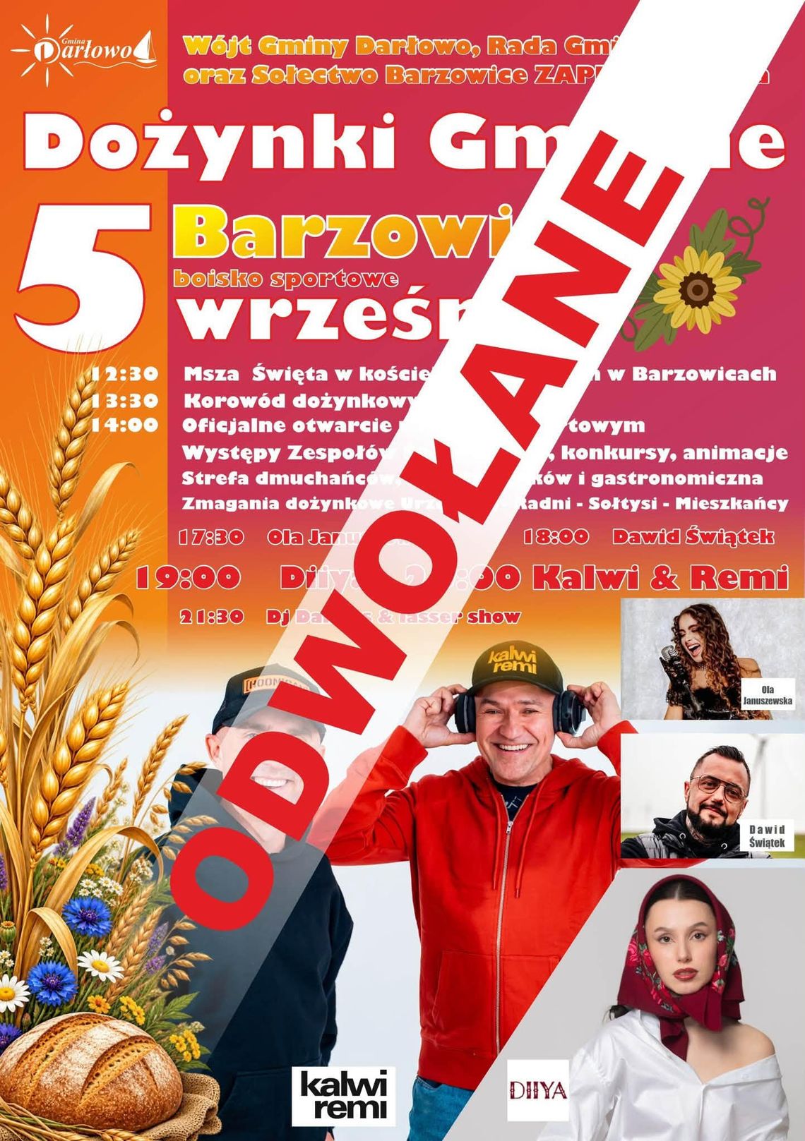 Niestety, Dożynki w Barzowicach zostały odwołane Niestety, Dożynki w Barzowicach zostały odwołane