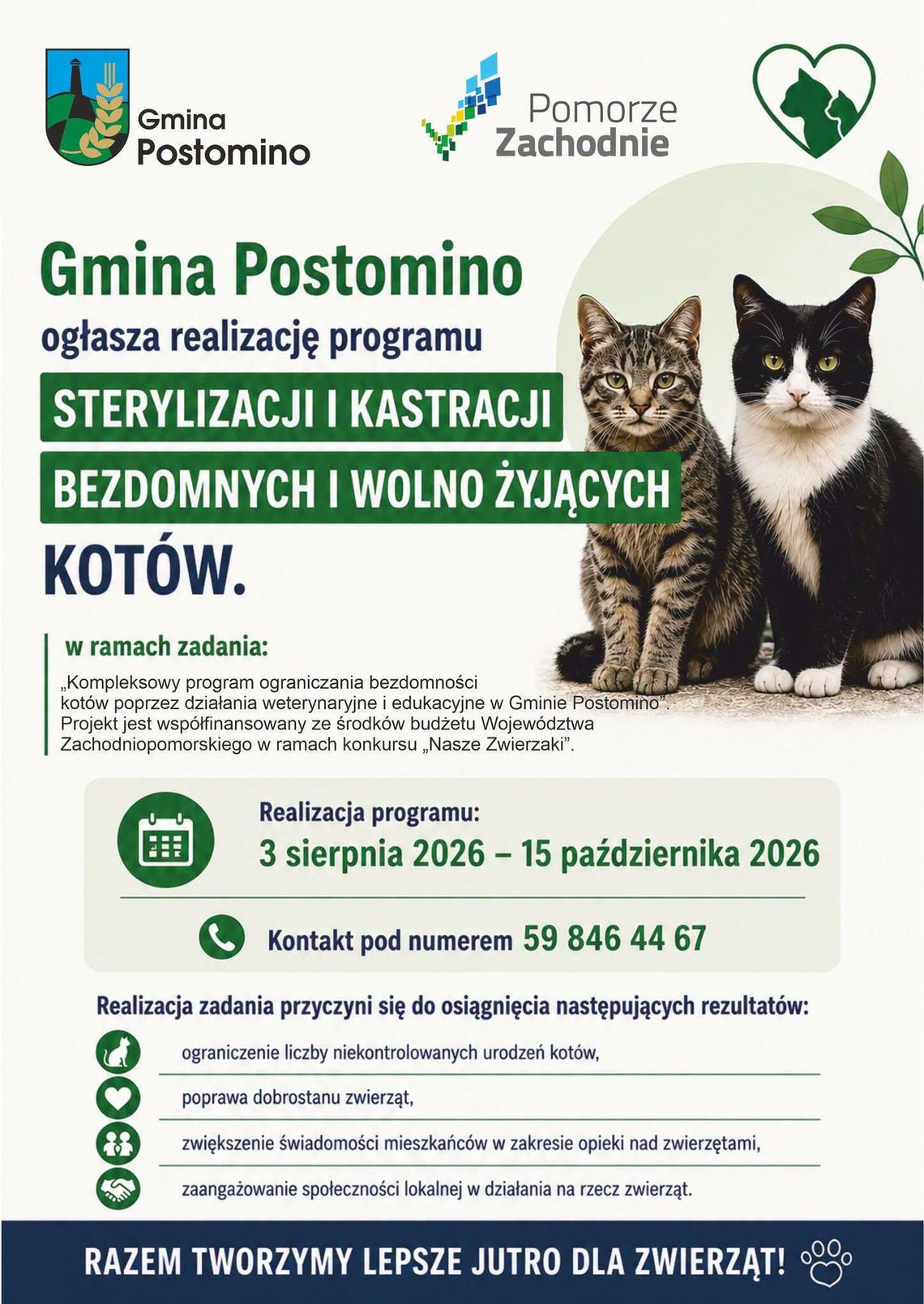 Postomino z dofinansowaniem 30 tys. zł na program ograniczenia bezdomności kotów oraz sterylizacje i kastracje Postomino z dofinansowaniem 30 tys. zł na program ograniczenia bezdomności kotów oraz sterylizacje i kastracje