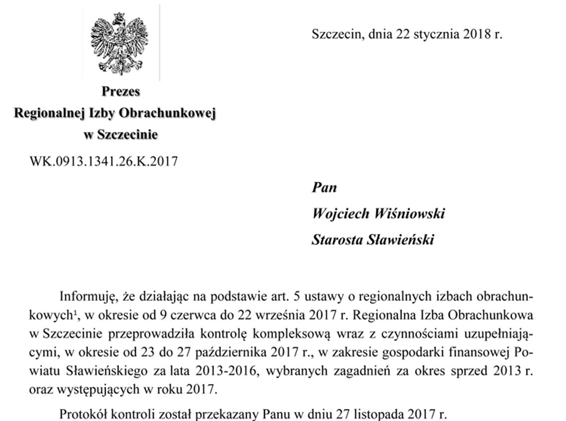 Powiat sławieński:  Kiedy wnioski z protokołu?