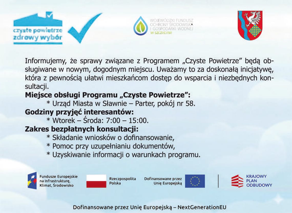Program "Czyste Powietrze" - nowe miejsce przyjmowania interesantów Program "Czyste Powietrze" - nowe miejsce przyjmowania interesantów