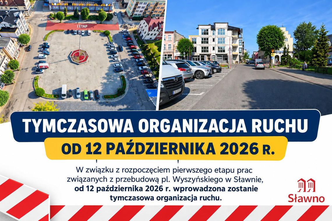 Przebudowa pl. Wyszyńskiego w Sławnie od 12 października. Rusza I etap robót i zmienia się organizacja ruchu
