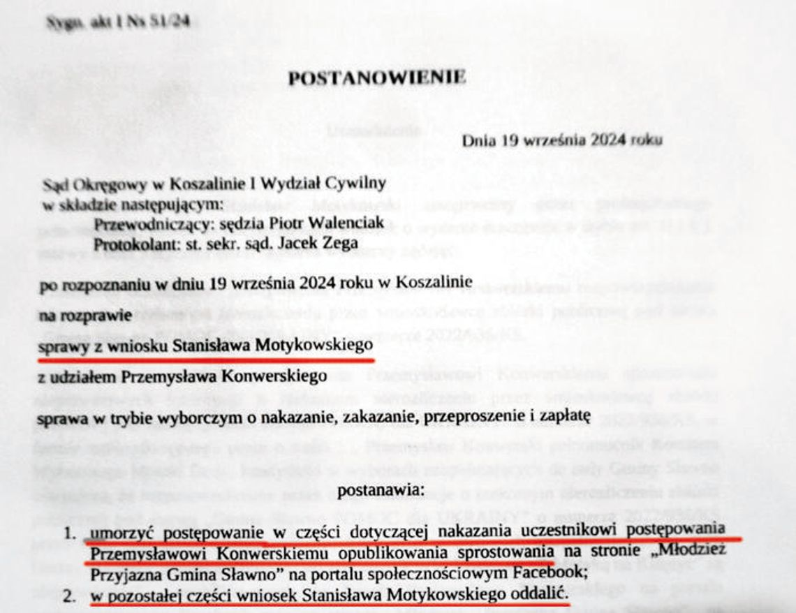 Sąd oddalił wniosek Motykowskiego – sołtysa Noskowa