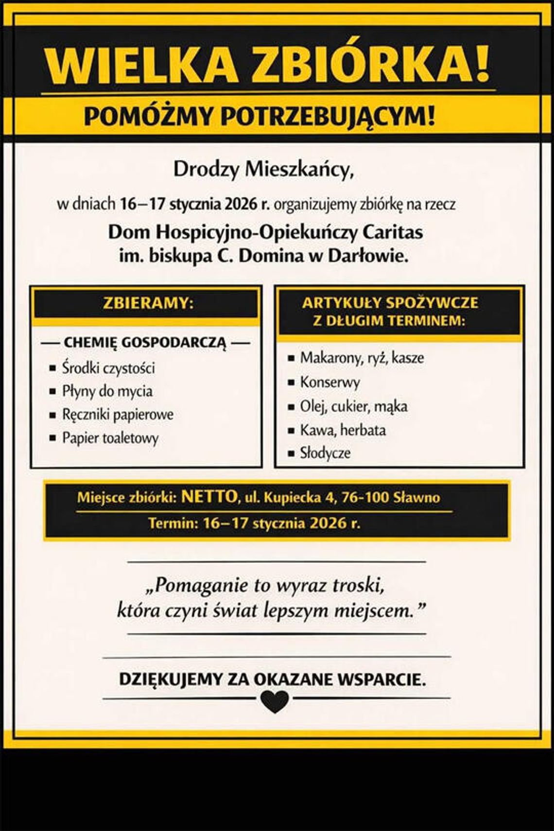 Sławno: Pomóżmy potrzebującym!