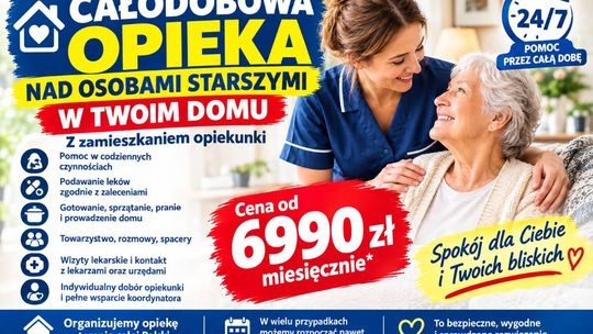 Opieka seniora z opiekunem mieszkającym na miejscu - od 6990 zł miesięcznie