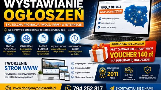 Wystawianie ogłoszeń reklamowych na setkach portali  + Tanie strony WWW