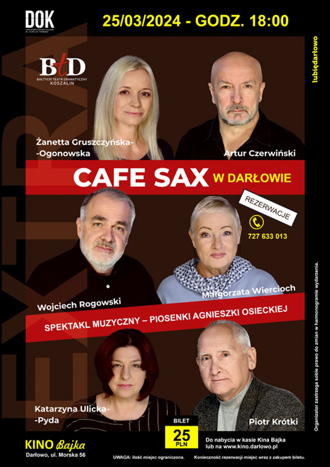 CAFE SAX – w Darłowie. Spektakl muzyczny – piosenki Agnieszki Osieckiej  w nowych aranżacjach