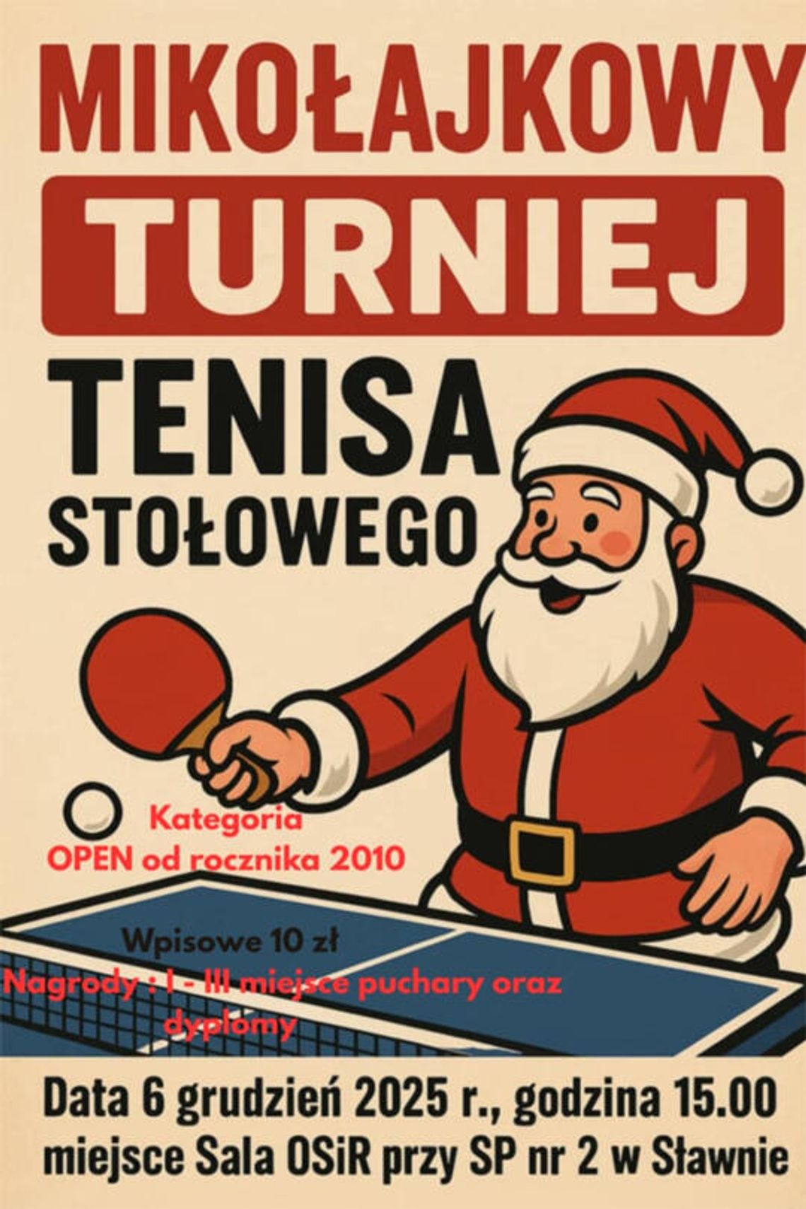 Mikołajkowy Turniej Tenisa Stołowego